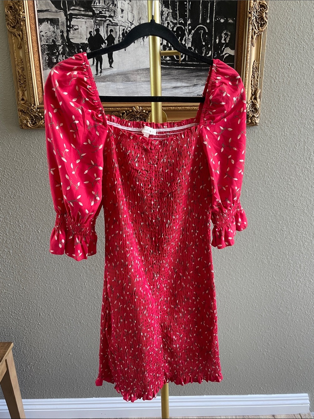 Blush Red Floral Smocked Tank with Ruffle Edge